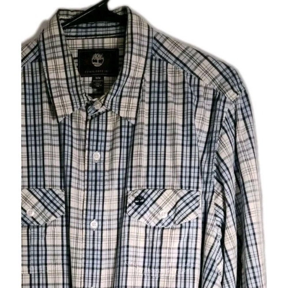 Timberland Men's Medium Western L/S Blue/Gray Plaid Button Up Rugged Outdoor